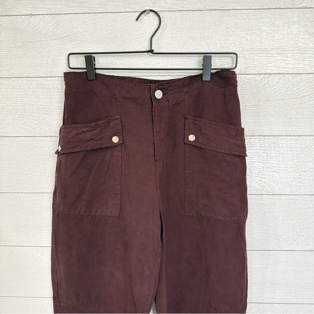 All Saints Burgundy Linen Lyocell Joggers Sz 8 Relaxed Soft Trousers Minimal - Picture 6 of 12